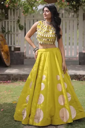 Navratri Roman Silk Lehenga Choli - Gota Work Garba & Dandiya Festive Wear - free size