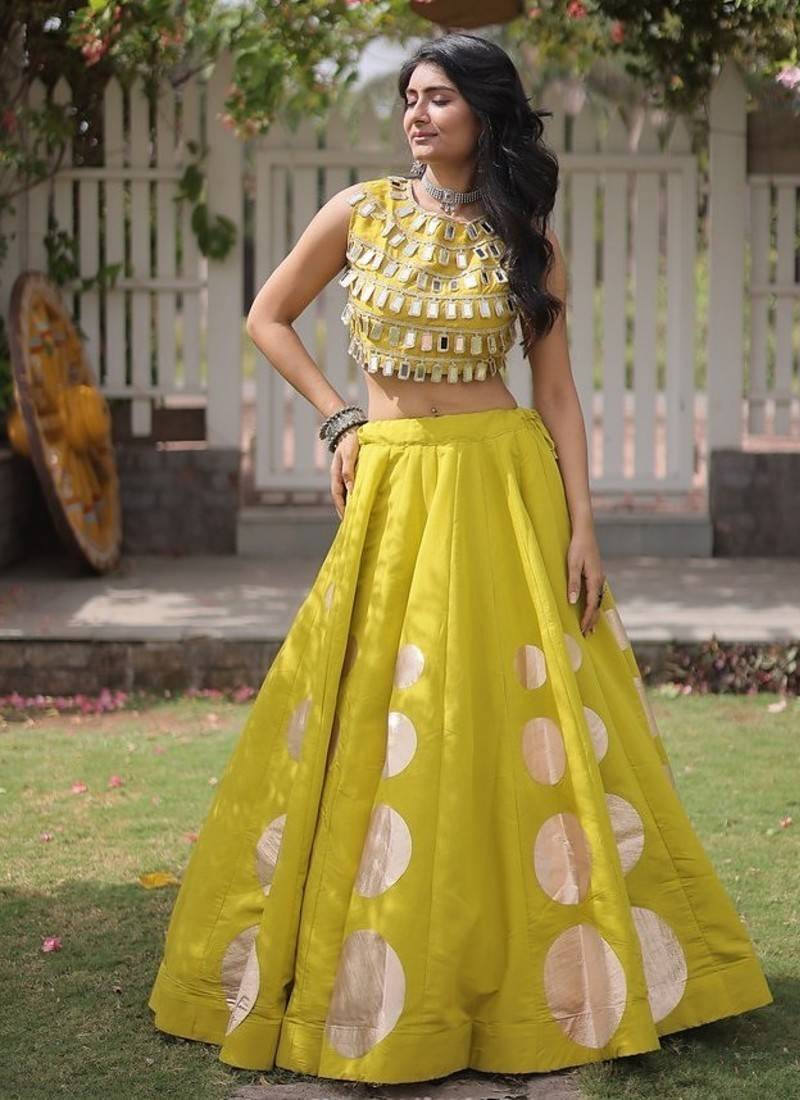 Navratri Roman Silk Lehenga Choli - Gota Work Garba & Dandiya Festive Wear - free size