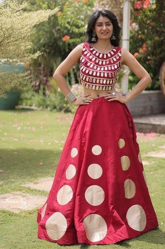 Navratri Roman Silk Lehenga Choli - Gota Work Garba & Dandiya Festive Wear - free size