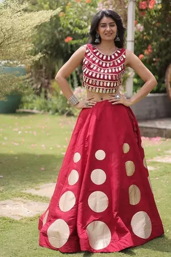 Navratri Roman Silk Lehenga Choli - Gota Work Garba & Dandiya Festive Wear - free size
