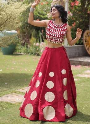 Navratri Roman Silk Lehenga Choli - Gota Work Garba & Dandiya Festive Wear - free size 3