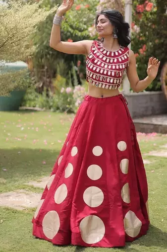 Navratri Roman Silk Lehenga Choli - Gota Work Garba & Dandiya Festive Wear - free size