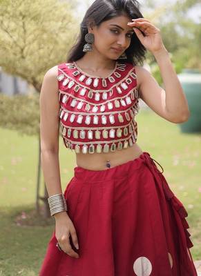 Navratri Roman Silk Lehenga Choli - Gota Work Garba & Dandiya Festive Wear - free size 4