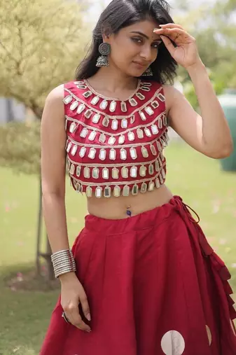 Navratri Roman Silk Lehenga Choli - Gota Work Garba & Dandiya Festive Wear - free size