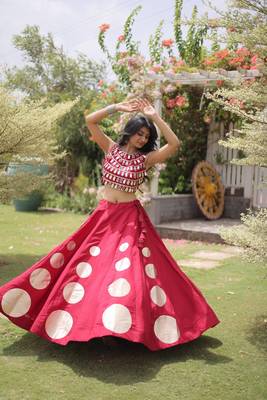 Navratri Roman Silk Lehenga Choli - Gota Work Garba & Dandiya Festive Wear - free size 5