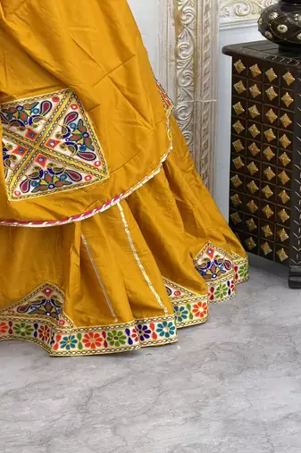 Yellow Color Mirror and Patch Border Work Lehenga Choli Set