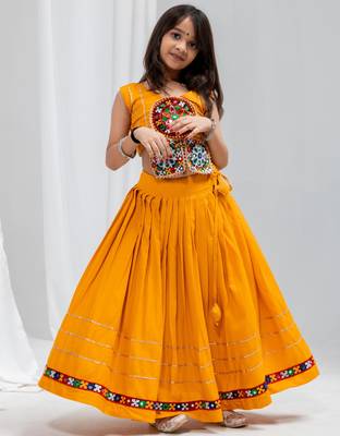 Navratri special real mirror & gamthi lace work lehenga with patch work blouse for kids 2