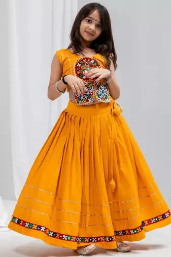 Navratri special real mirror & gamthi lace work lehenga with patch work blouse for kids