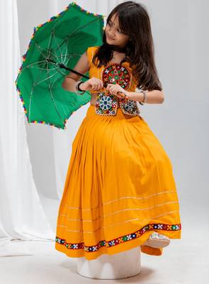 Navratri special real mirror & gamthi lace work lehenga with patch work blouse for kids 3