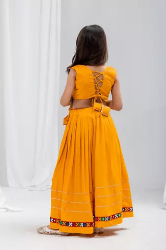 Navratri special real mirror & gamthi lace work lehenga with patch work blouse for kids