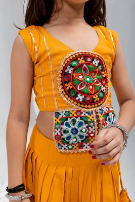 Navratri special real mirror & gamthi lace work lehenga with patch work blouse for kids 6