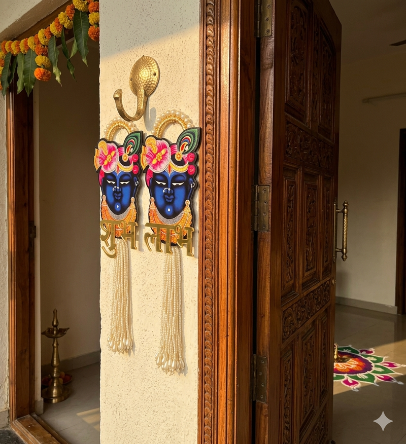 handmade decorative traditional hanging  multicolour shrinath ji hanging for home decor (pack of 2)