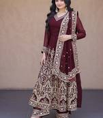Women maroon heavy embroidered  anarkali suit set