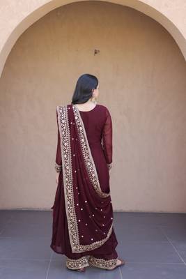 Women maroon heavy embroidered  anarkali suit set 4