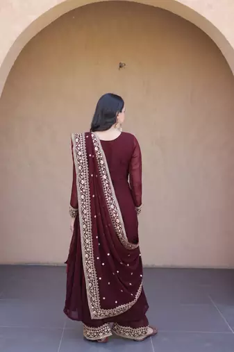 Women maroon heavy embroidered  anarkali suit set