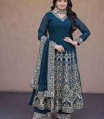 Women teal heavy embroidered  anarkali suit set