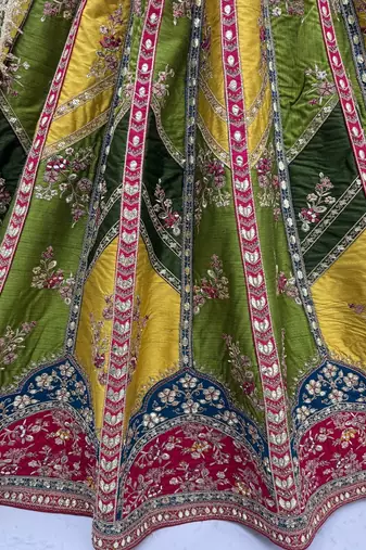 multicolor color Gotta pati Dori and Zari Embroidered Multi Thread Sequins work silk  blend Lehenga Choli set