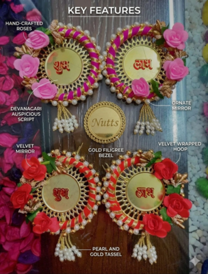 traditional decorative multicolour rose jali plate shubh labh festive decor hangings (pack of 2) 1