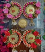 traditional decorative multicolour rose jali plate shubh labh festive decor hangings (pack of 2)