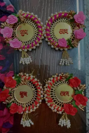 traditional decorative multicolour rose jali plate shubh labh festive decor hangings (pack of 2)