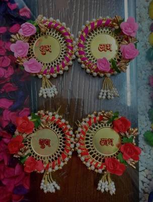 traditional decorative multicolour rose jali plate shubh labh festive decor hangings (pack of 2) 4