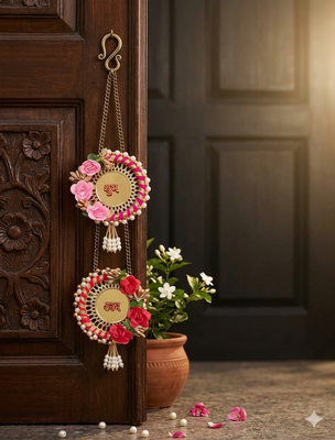traditional decorative multicolour rose jali plate shubh labh festive decor hangings (pack of 2) 5