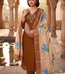 Brown premium mul chanderi kurti pent dupatta set