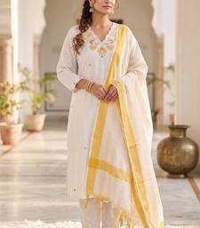 White khadi cotton kurti pant dupatta set