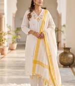 White khadi cotton kurti pant dupatta set