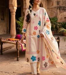 Cream khadi cotton kurti pant dupatta set