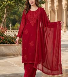 Red blooming georgette kurti pant dupatta set