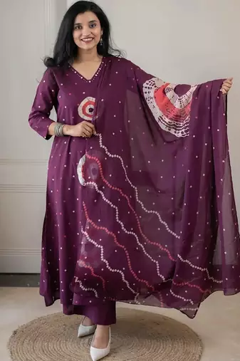 Purple jaipuri cotton(2side pocket) kurti pant dupatta set
