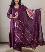 Purple jaipuri cotton(2side pocket) kurti pant dupatta set