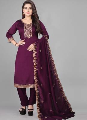Wine cotton blend kurti pent dupatta set 1
