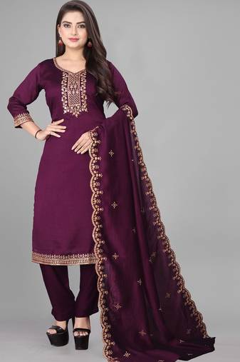 Wine cotton blend kurti pent dupatta set