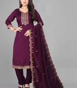 Wine cotton blend kurti pent dupatta set