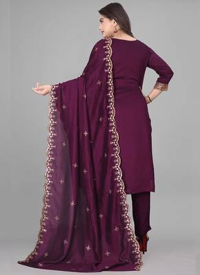 Wine cotton blend kurti pent dupatta set 2