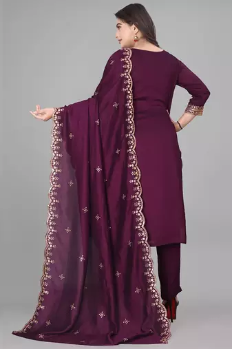 Wine cotton blend kurti pent dupatta set