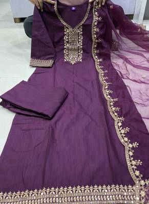 Wine cotton blend kurti pent dupatta set 3