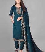 Teal cotton blend kurti pant dupatta set
