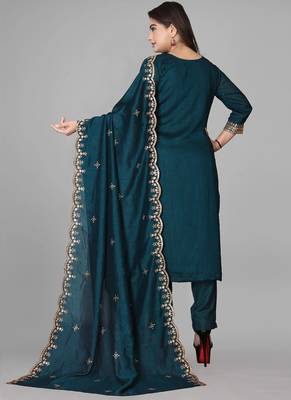 Teal cotton blend kurti pant dupatta set 2