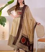 Cream jaipuri cotton kurti pant dupatta set