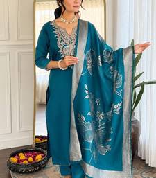 Teal cotton blend kurti pent dupatta set