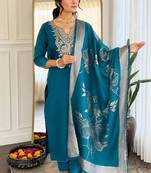 Teal cotton blend kurti pent dupatta set
