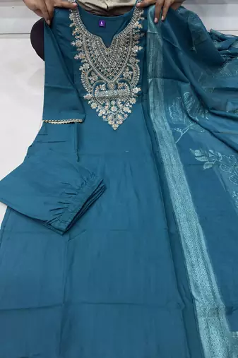 Teal cotton blend kurti pent dupatta set