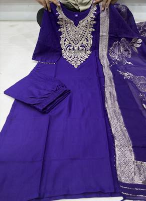 Purple cotton blend kurti pant dupatta set 2