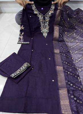 Purple cotton blend kurti pant dupatta set 2