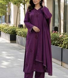 Purple heavy rayon cotton kurti pent dupatta set
