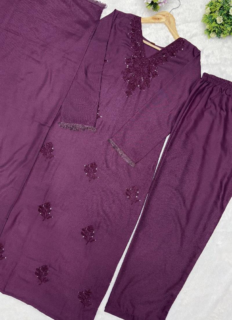 Purple heavy rayon cotton kurti pent dupatta set