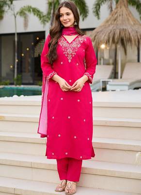 Pink roman silk kurti pant dupatta set 1